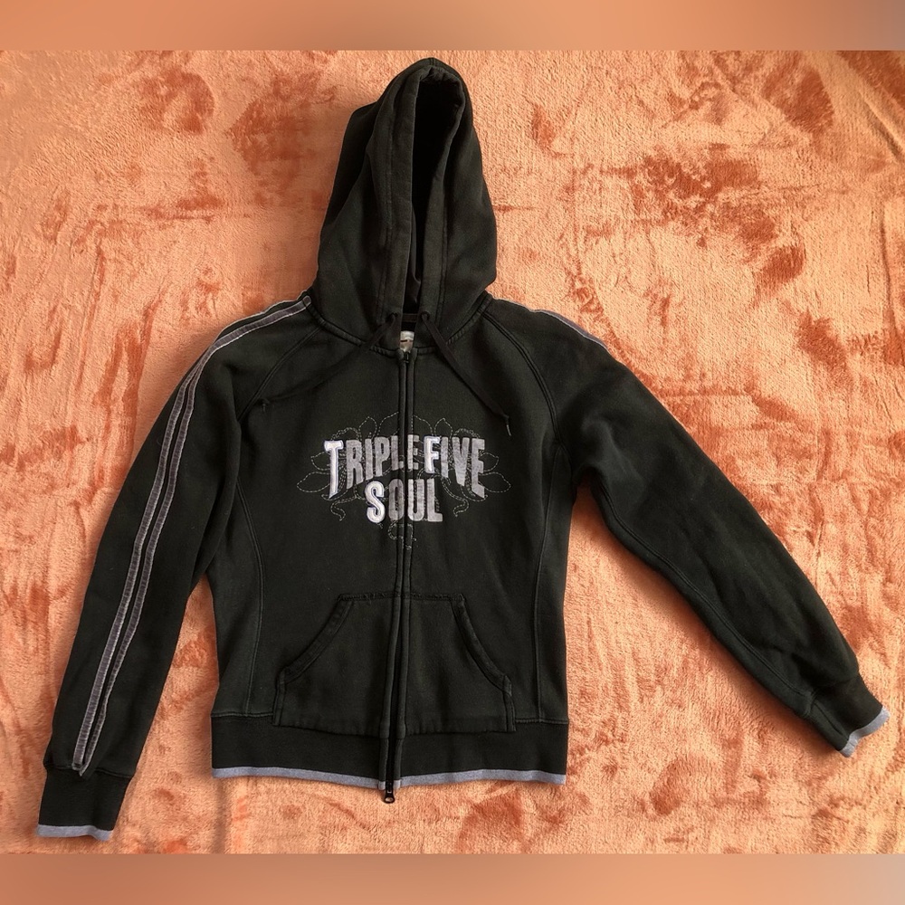 FADED Triple Five Soul Black Periwinkle Blue Zip Up Hoodie M Hip Hop Y2K Womens